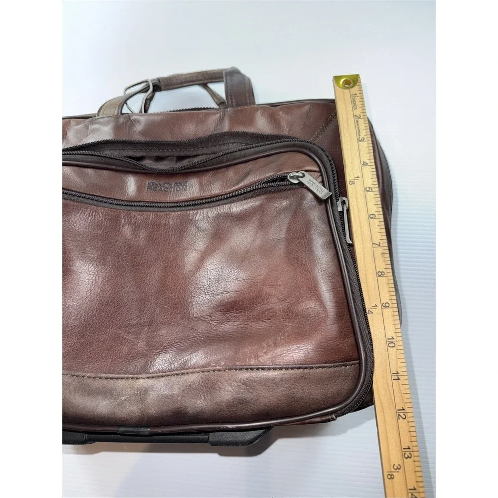 Kenneth Cole Reaction‎ Leather Rolling Briefcase Brown Zippered Laptop